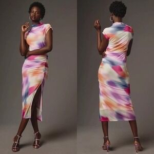 Anthropologie The Maya Ruched Cowl-Neck Dress Mesh Edition Multicolor Size Small